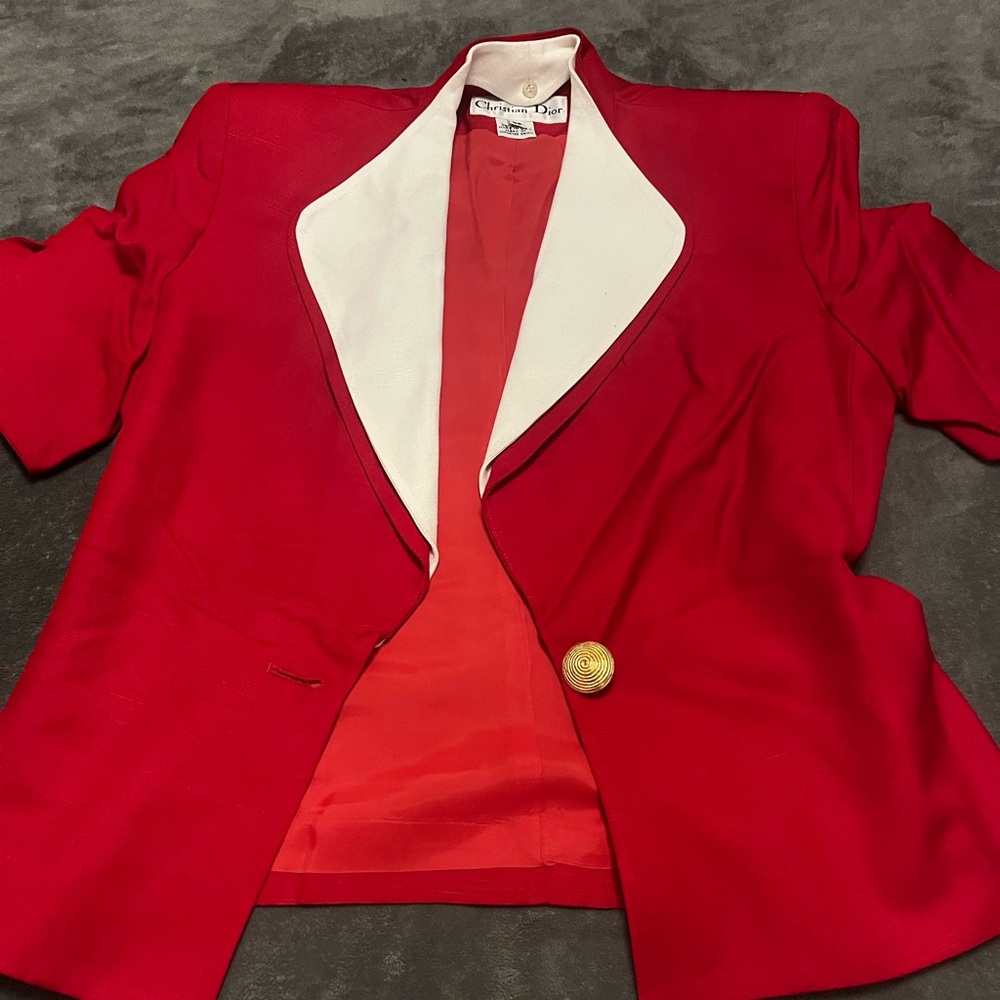 Vintage CHRISTIAN DIOR Red White Blazer Jacket.